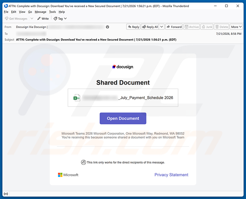 DocuSign - Shared Document Email Virus spam-campagne