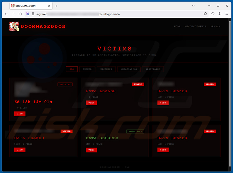 Doommageddon ransomware lekwebsite