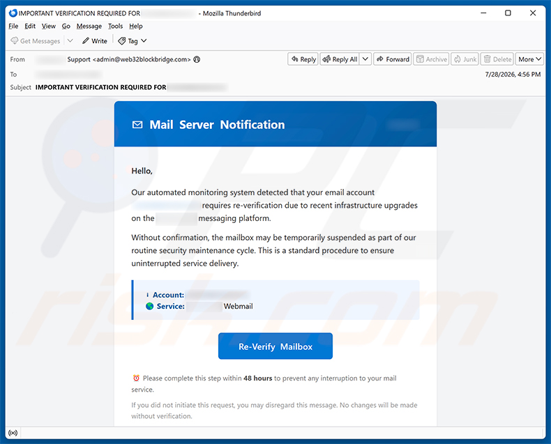 Email Account Requires Re-Verification Scam e-mailspamcampagne