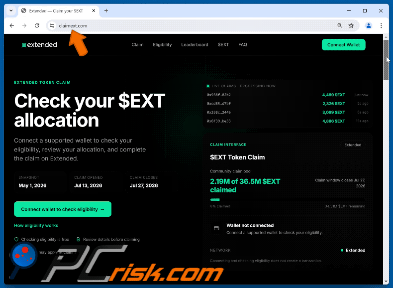 Uiterlijk van Extended ($EXT) Allocation Scam (GIF)