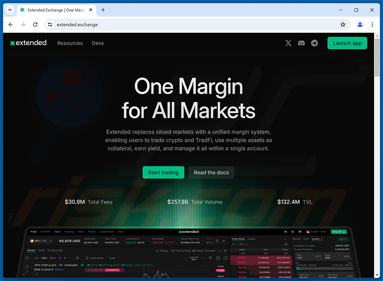 Extended ($EXT) Allocation Scam echte website (extended.exchange)