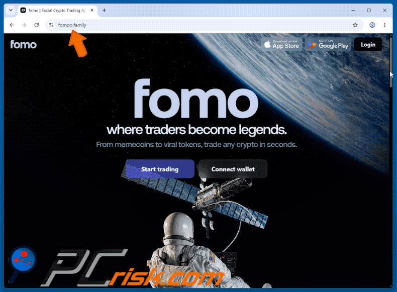 Uiterlijk van Fake Fomo Trading Platform-fraude (GIF)