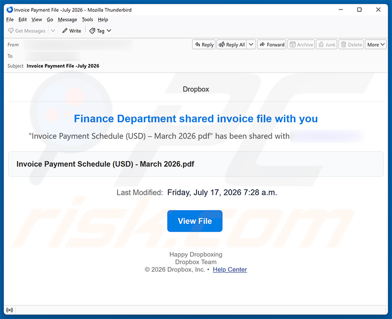 Finance Department Invoice e-mailfraude e-mailspamcampagne
