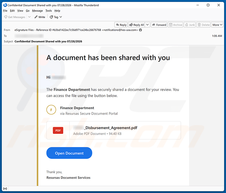 Finance Department Secure Document Email Virus spamcampagne