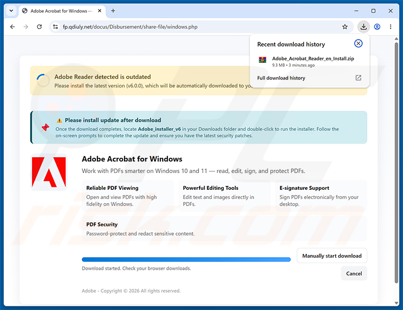 Schadelijke website gepromoot via de Finance Department Secure Document Email Virus spamcampagne