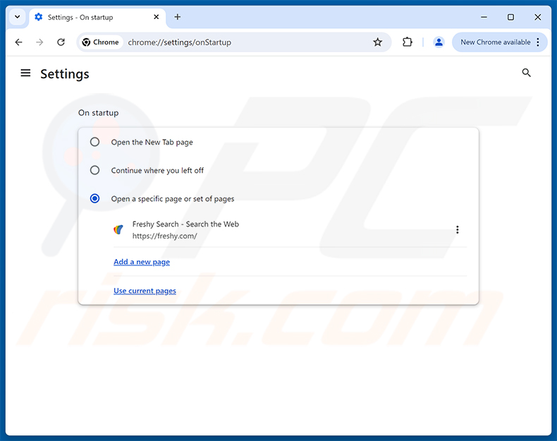 Verwijderen van Freshy Search (freshy.com) uit Google Chrome homepage