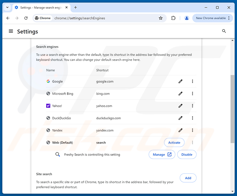 Verwijderen van Freshy Search (freshy.com) uit Google Chrome standaard zoekmachine