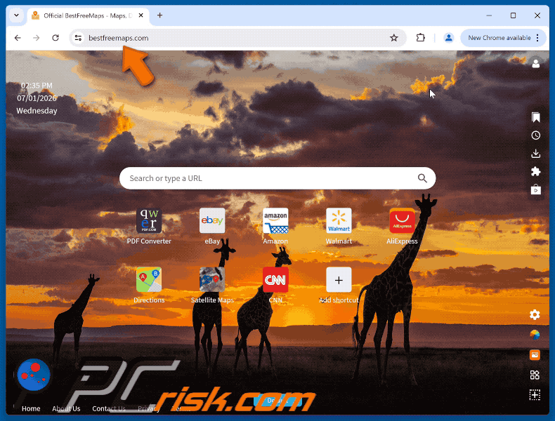 Get Maps & Driving Directions (bestfreemaps.com) browserkaper die omleidt naar Yahoo (GIF)