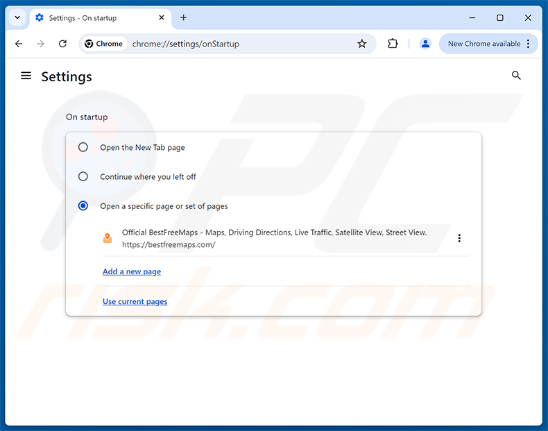 Get Maps & Driving Directions (bestfreemaps.com) verwijderen van de Google Chrome-startpagina