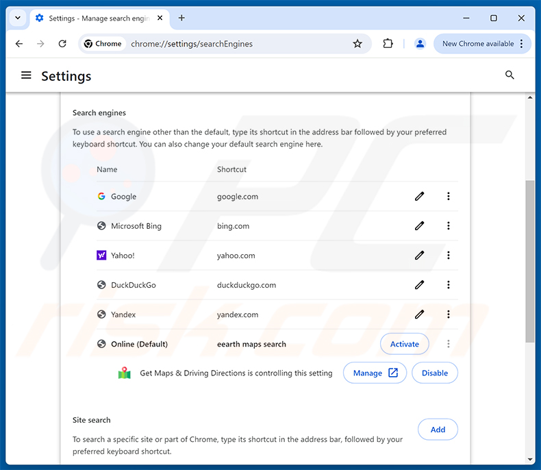Get Maps & Driving Directions (bestfreemaps.com) verwijderen uit de standaardzoekmachine van Google Chrome