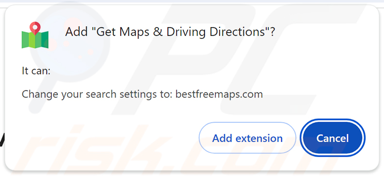 Machtigingen die worden gevraagd door de Get Maps & Driving Directions (bestfreemaps.com) browserkaper