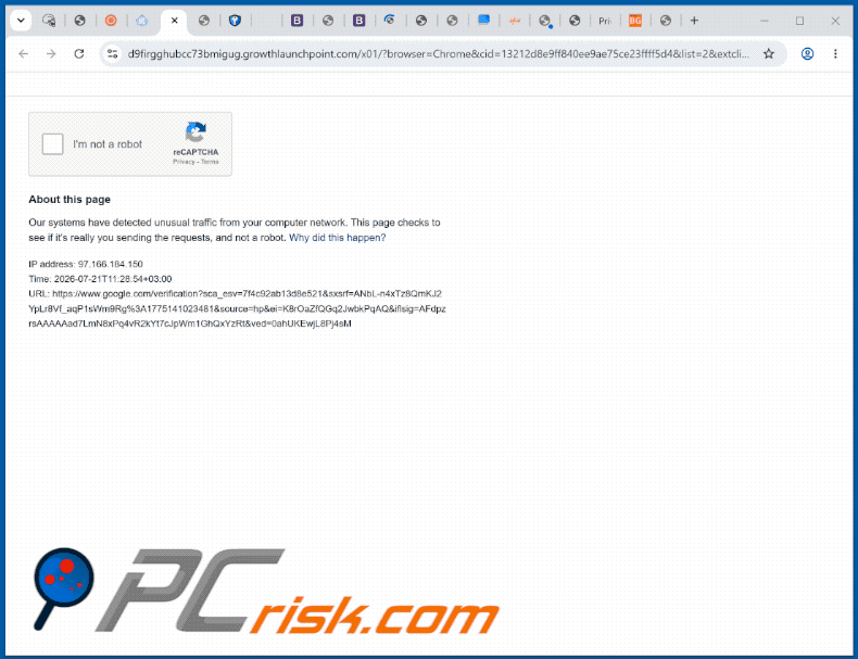 verschijning van de website growthlaunchpoint[.]com (GIF)