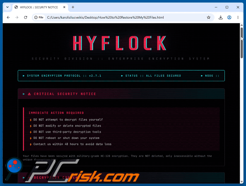 HYFLOCK ransomware losgeldbrief (How to Restore My Files.html)