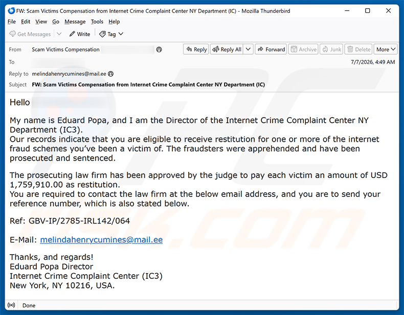 Internet Fraud Victim Compensation e-mailfraude (2026-07-08)