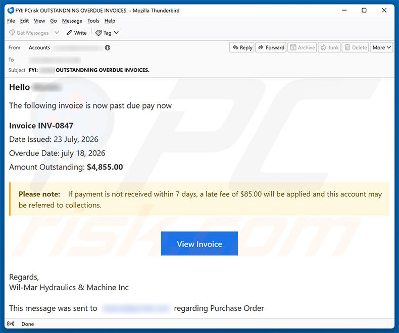 Invoice Is Past Due e-mailfraude spamcampagne