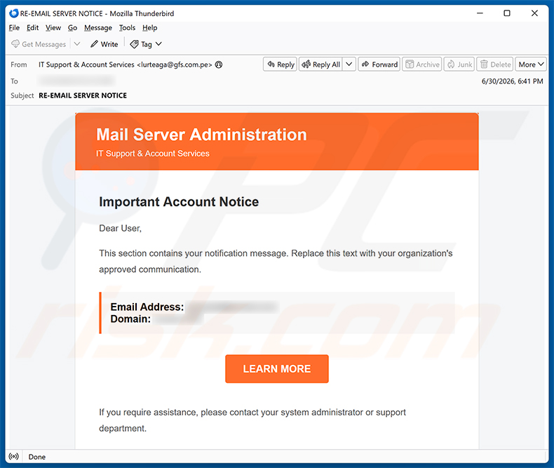 Mail Server Administration Scam e-mailspamcampagne