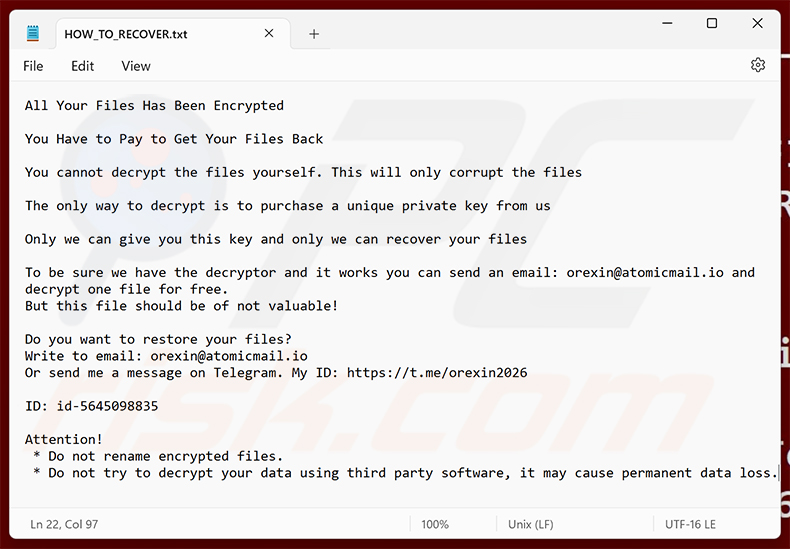 Orexin ransomware losgeldbrief (HOW_TO_RECOVER.txt)