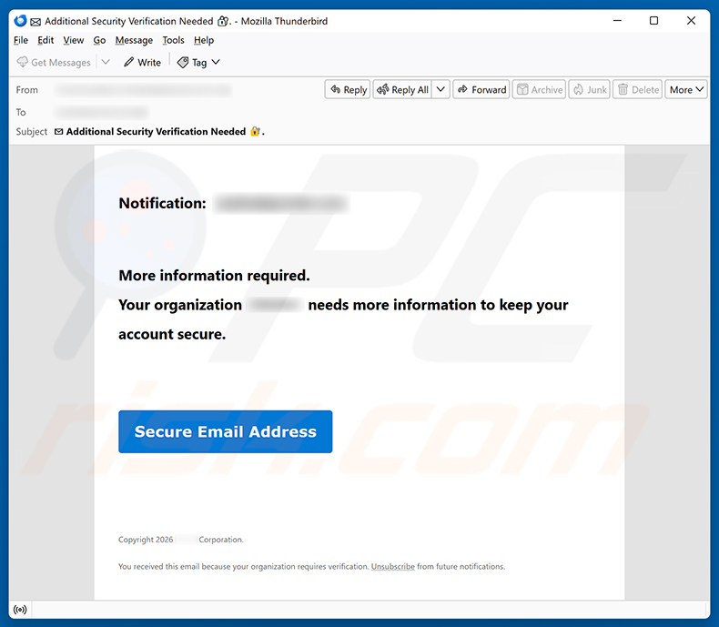 Organization Needs Information To Keep Account Secure e-mailspamcampagne