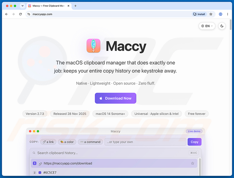 Nepwebsite maccyapp.com die PamStealer-malware verspreidt