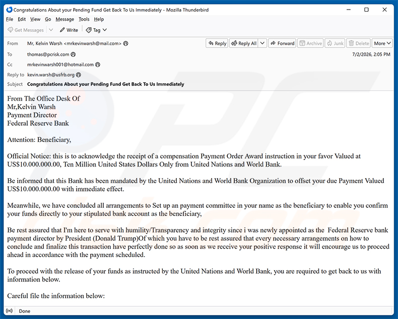 Payment Order Award e-mailspamcampagne