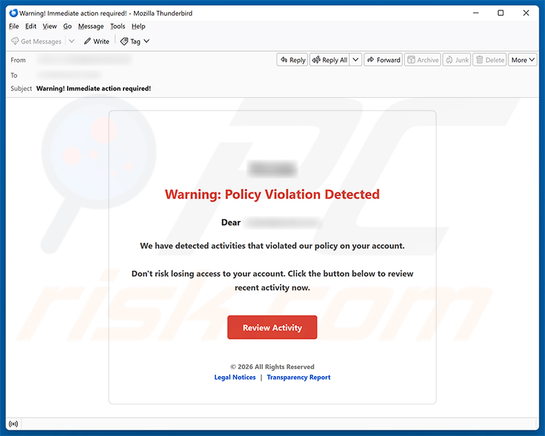 Policy Violation Detected e-mailspamcampagne