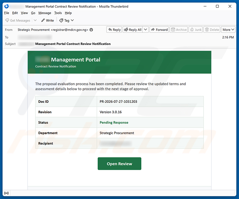 Proposal Evaluation Completed e-mailfraude spamcampagne