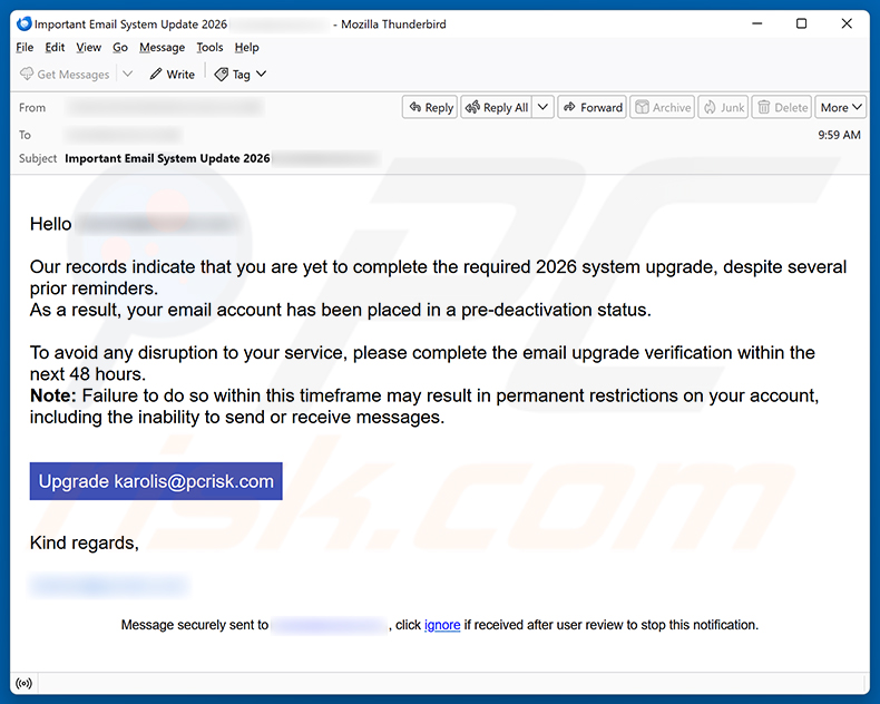 Required System Upgrade e-mailspamcampagne