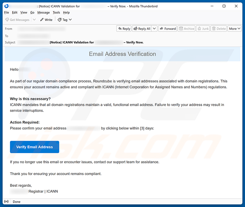 Roundcube Domain Registration Email Verification Scam e-mailspamcampagne