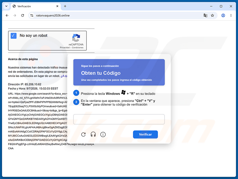 SCMBANKER Trojan nep-CAPTCHA ClickFix-leveringspagina