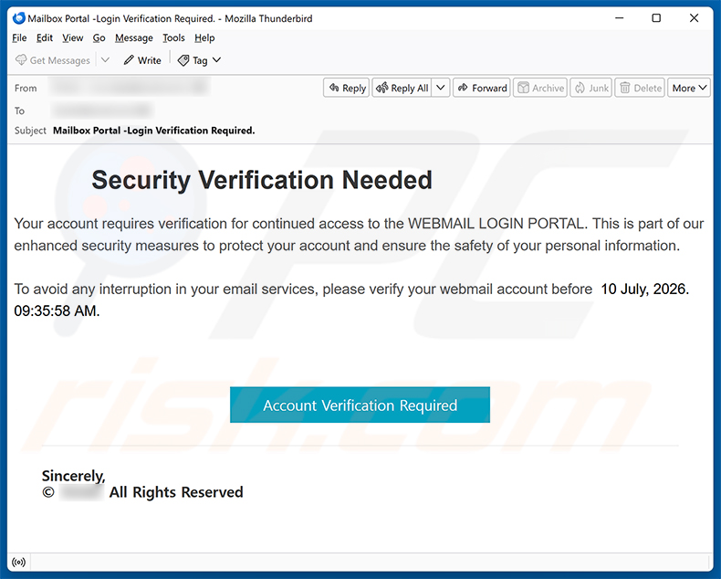 Security Verification Needed e-mailspamcampagne