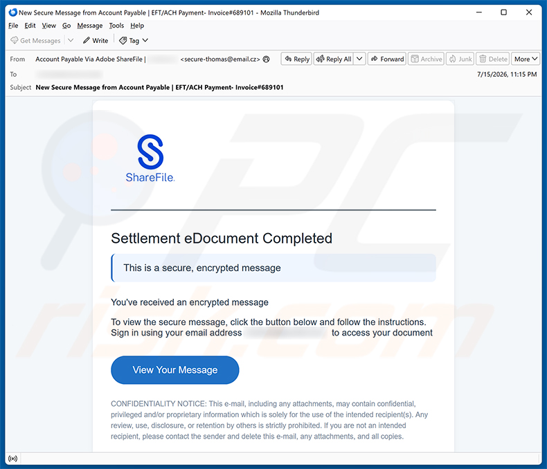 Settlement eDocument Completed e-mailspamcampagne