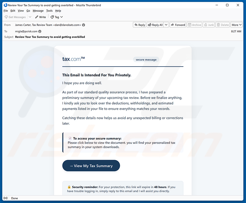 Tax Summary Email Virus e-mailspamcampagne