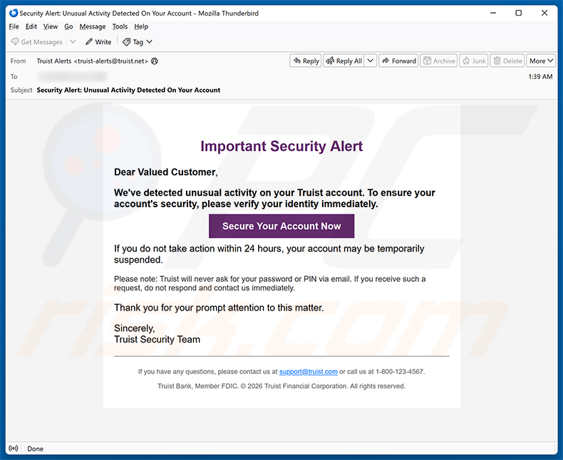Truist Security Alert e-mailfraude spamcampagne