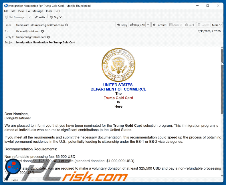 Trump Gold Card Selection Program Nomination e-mailfraude (GIF)