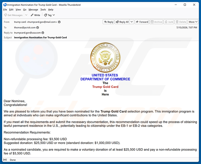 Trump Gold Card Selection Program Nomination e-mailspamcampagne