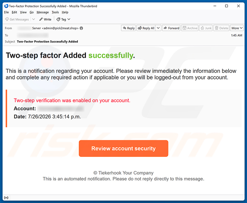 Two-step Verification Was Enabled e-mailfraude spamcampagne