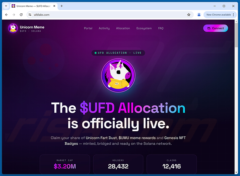 Unicorn Fart Dust ($UFD) Allocation Scam-website (ufdlabs[.]com)