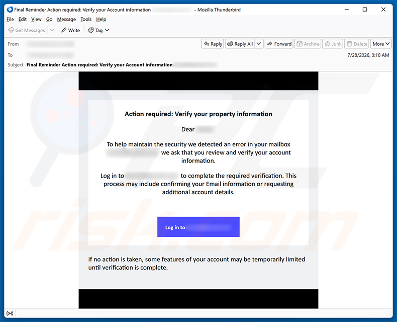 Verify Your Email Property Information fraude e-mailspamcampagne