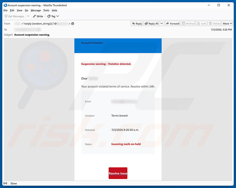 Your Account Violated Terms Of Service e-mailspamcampagne