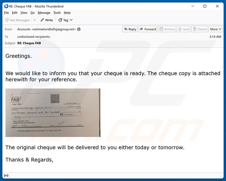 Your Cheque Is Ready e-mailspamcampagne
