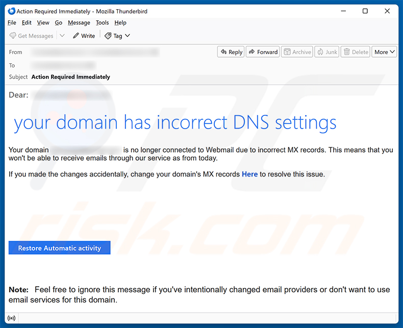 Your Domain Has Incorrect DNS Settings e-mailspamcampagne