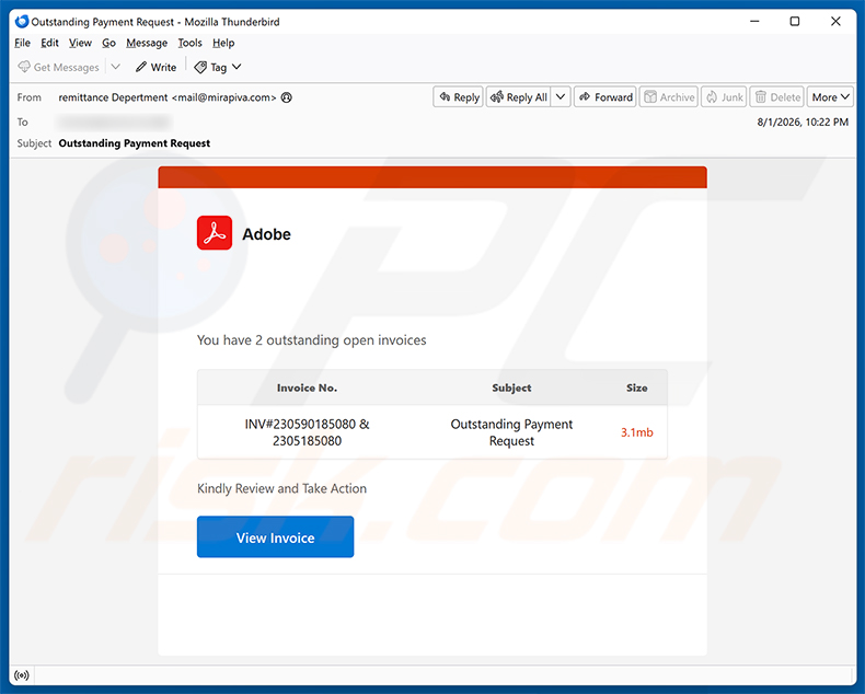 Adobe - Outstanding Invoices Email Virus e-mailspamcampagne