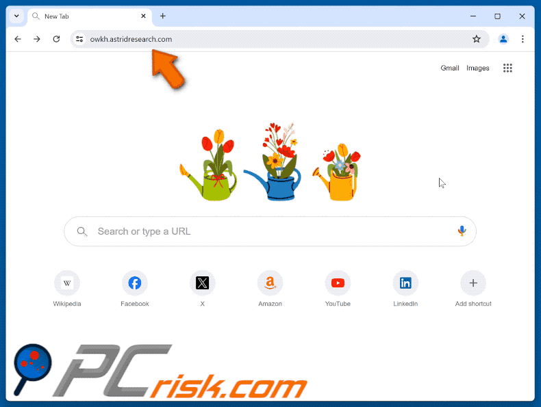 astridresearch.com browserkaper die omleidt naar Bing (GIF)