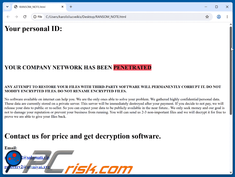 Betelgeuse-ransomware losgeldbrief (RANSOM_NOTE.html)