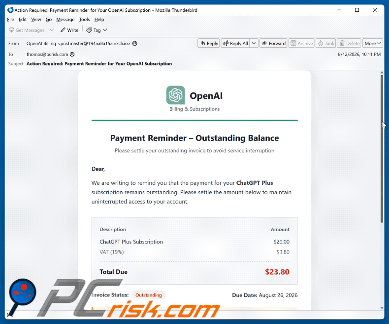 ChatGPT Payment Reminder frauduleuze e-mail (GIF)