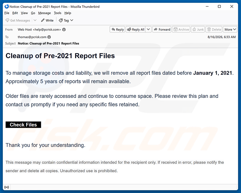 Cleanup Of Pre-2021 Report Files e-mailfraude spamcampagne