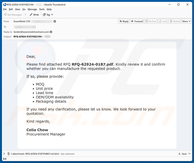 Confirmation Of Request For Quotation (RFQ) e-mailfraude spamcampagne