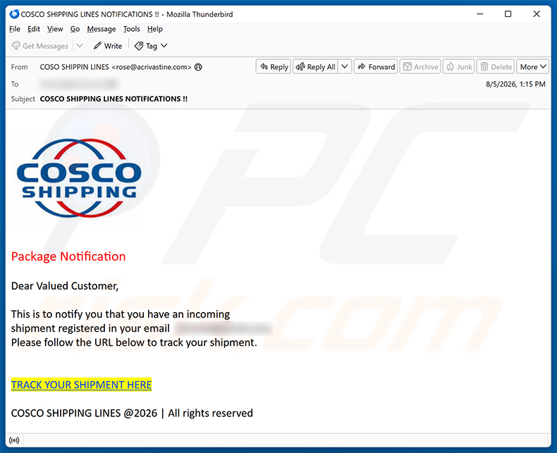 Cosco Shipping Package Notification e-mailfraude spamcampagne