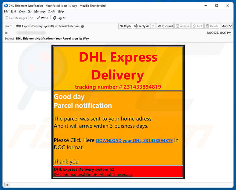 DHL Express - Parcel Sent To Your Home Address e-mailfraude