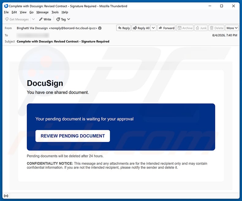 DocuSign Document Is Waiting For Your Approval e-mailfraude spamcampagne